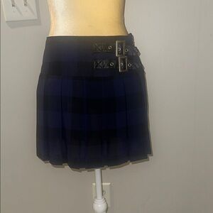 Plaid Pleated Skirt with Buckle Accents